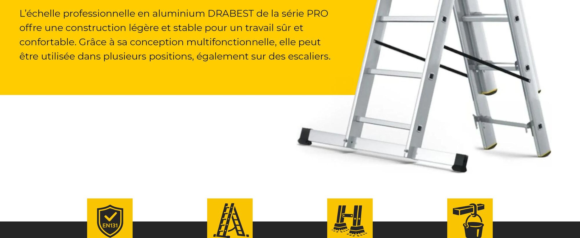 Drabest | Échelle Pro 3 Éléments 3x6 - Aluminium - Charge Max 150 kg - Antidérapante et Stable