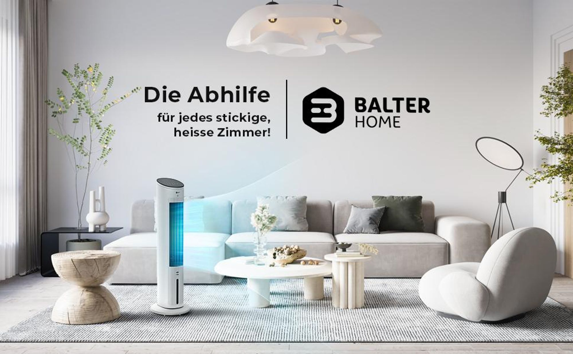 Balter 5in1 Turmventilator mit Fernbedienung, Leiser Standventilator, Wasserkühlung, Oszillation, Luftbefeuchter, Luftreiniger, Ionisator, Timer, weiß