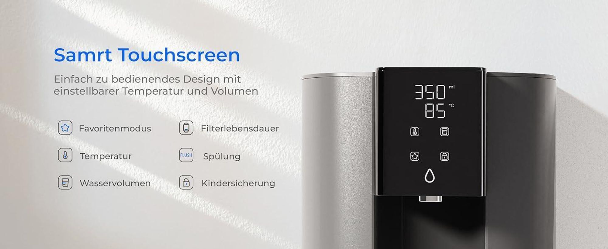 Waterdrop CoreRO Auftisch Umkehrosmose-System mit 1 zusätzlichen Ersatz-Wasserfilter(WD-C1RF), Sofortiger-heiß Wasserspender, 5 Temperaturoptionen, 6-stufige Filtration