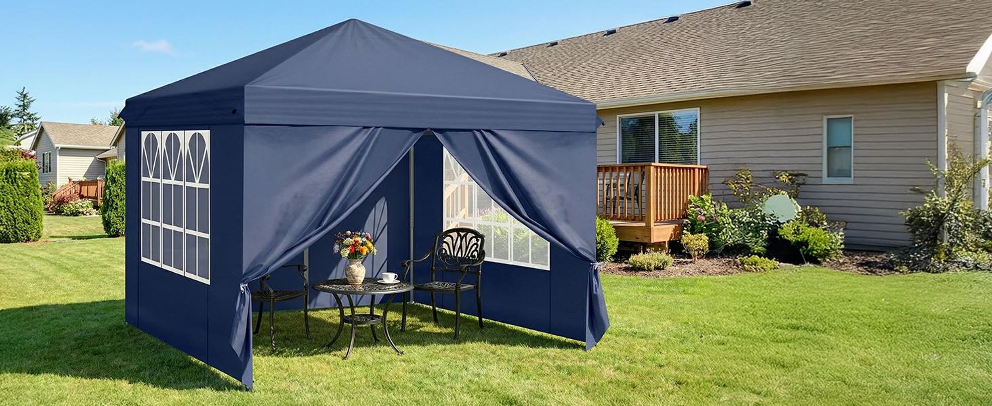 FCH Faltpavillon 3x3 m Gartenpavillon mit 4 Seitenteilen, Pavillon mit 4 Sandsäcke Pavillon Pop Up Partyzelt,Blau