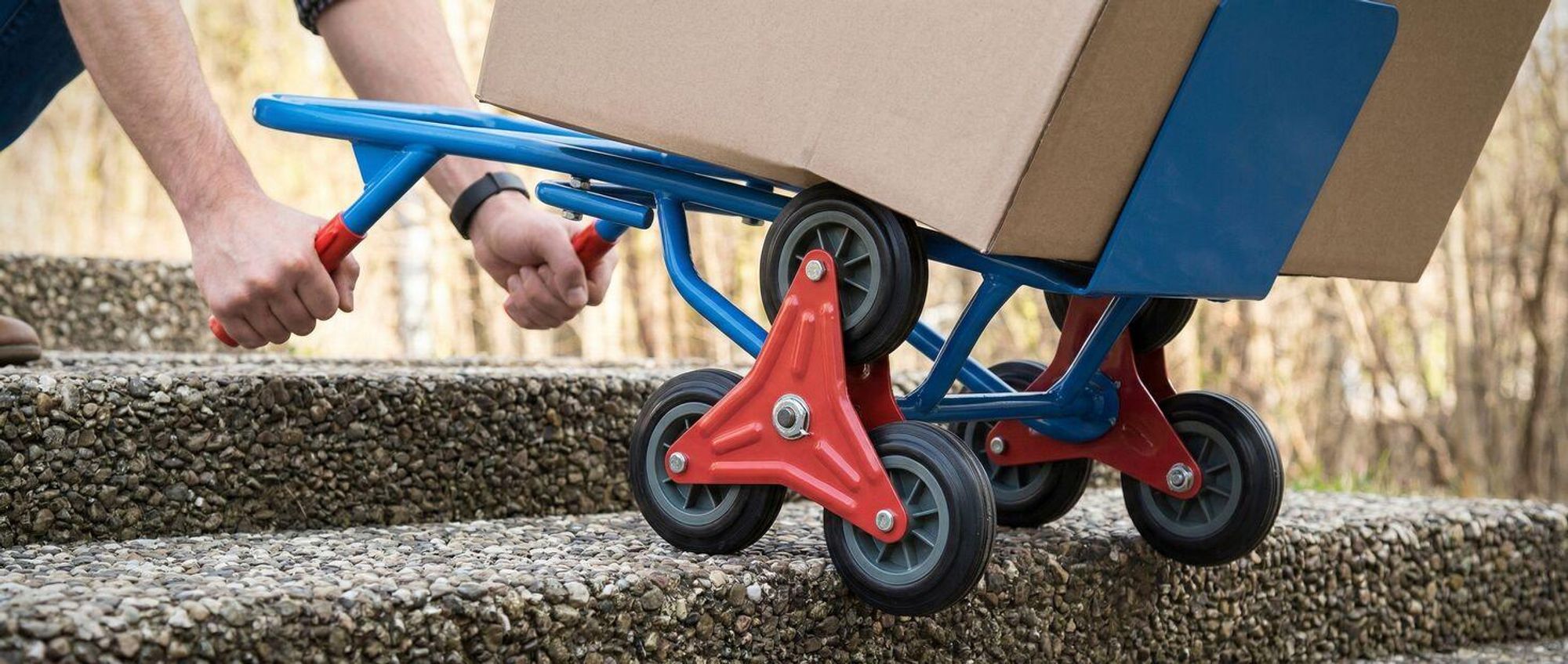 tectake Treppensackkarre 200kg Tragkraft Sternräder Stahl 103x49x66cm blau Treppensteiger Transportkarre Handkarre Sackkarre Lastenkarre