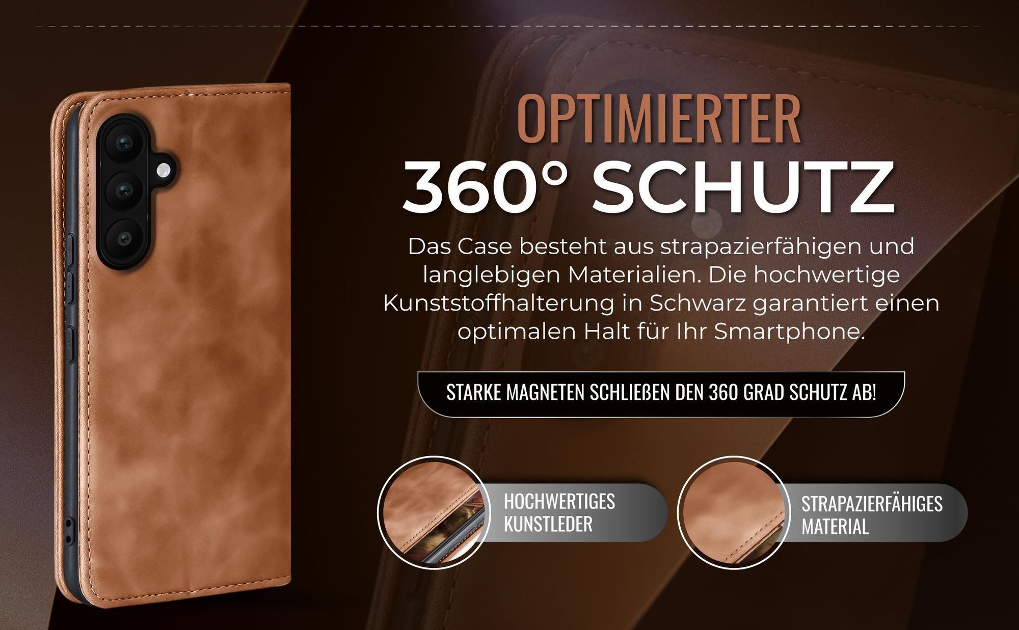 Hellbraune Handyhülle für Samsung Galaxy A57 5G mit 360 Grad Schutz