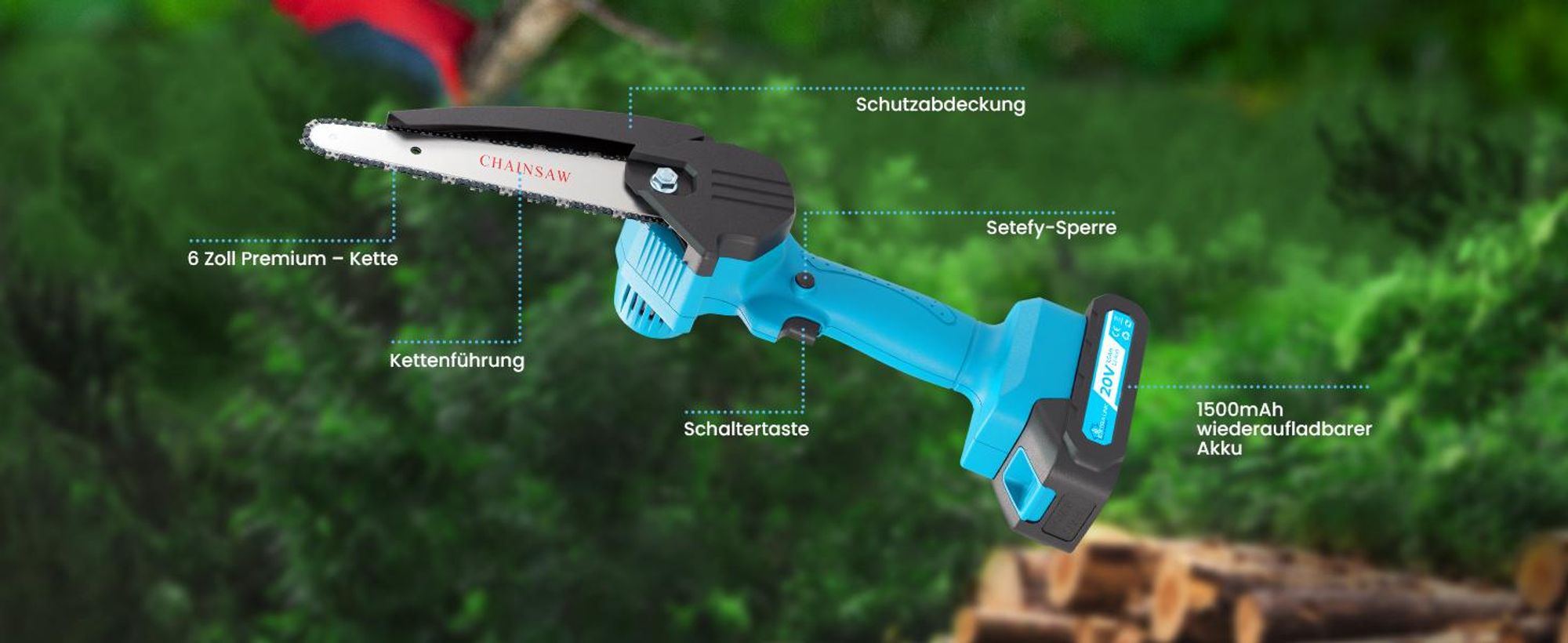 Extralink Mini Akku Kettensäge 6 Zoll 1,5Ah Motorsäge
