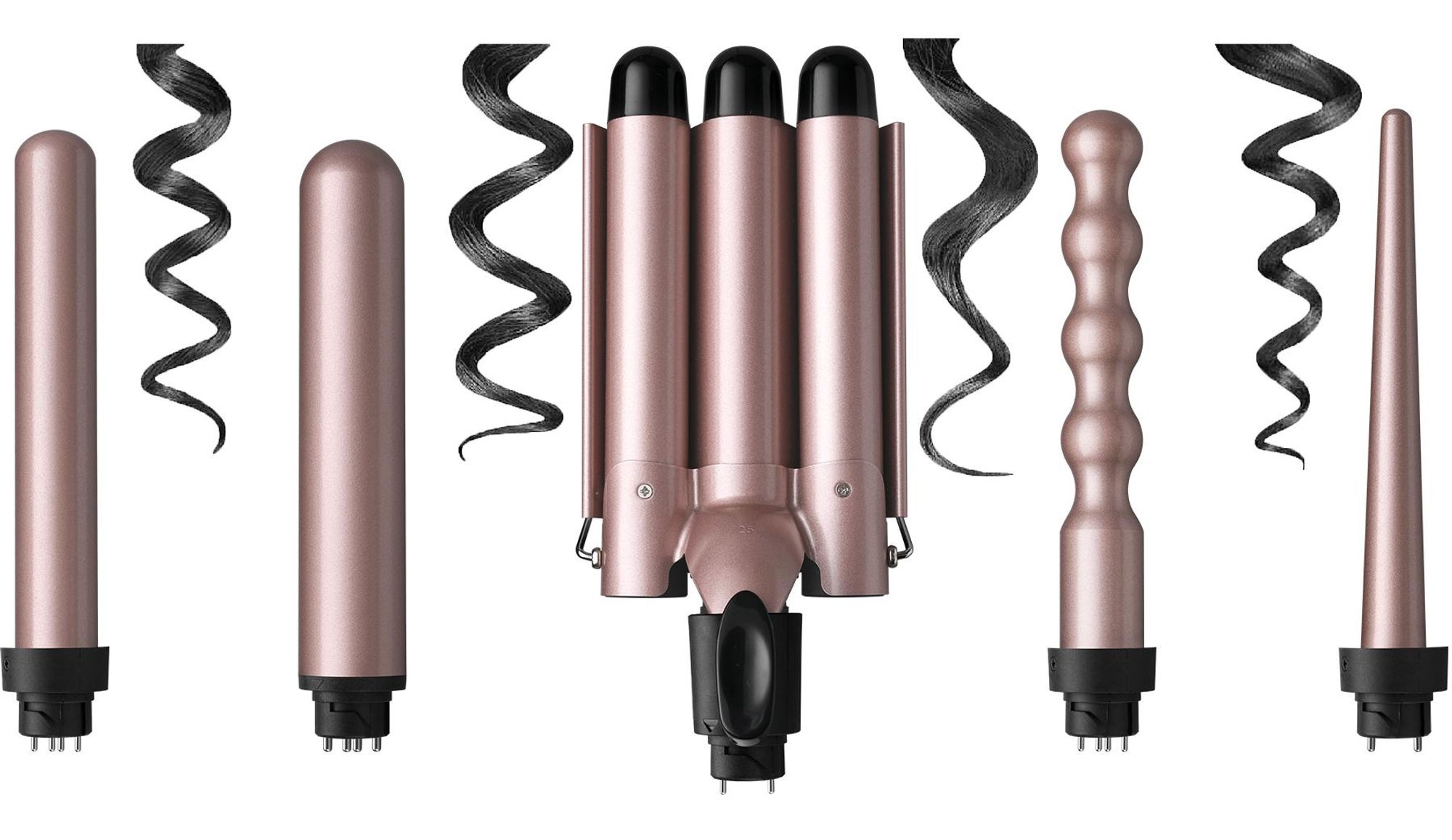 5-in-1 Lockenstab Set, Keramik Lockenstäbe mit 5 Wechselaufsätzen, 60S Schnellheizung, Einstellbare Temperatur, Multifunktionaler Hairstyler