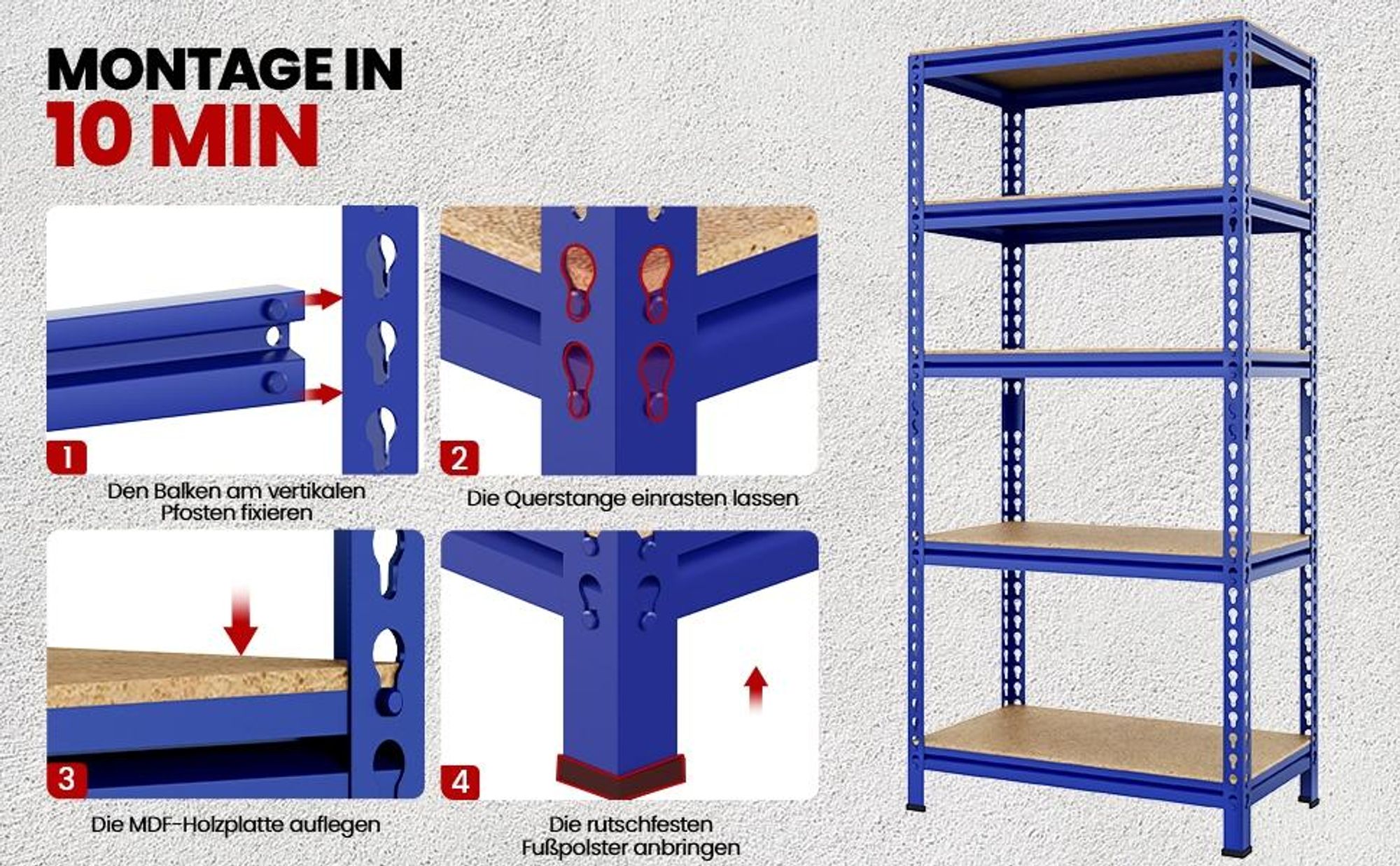 Yaheetech Schwerlastregal 150x70x30cm, max. 560 kg, 5 höhenverstellbare MDF-Böden, Lagerregal, Blau