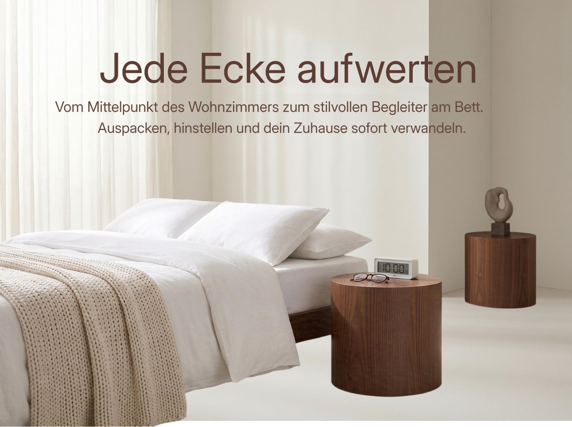 williamspace Holzoptik Beistelltisch-Set aus 2, MDF mit Echtholzfurnier, rund & platzsparend, Nussbaumfarbe