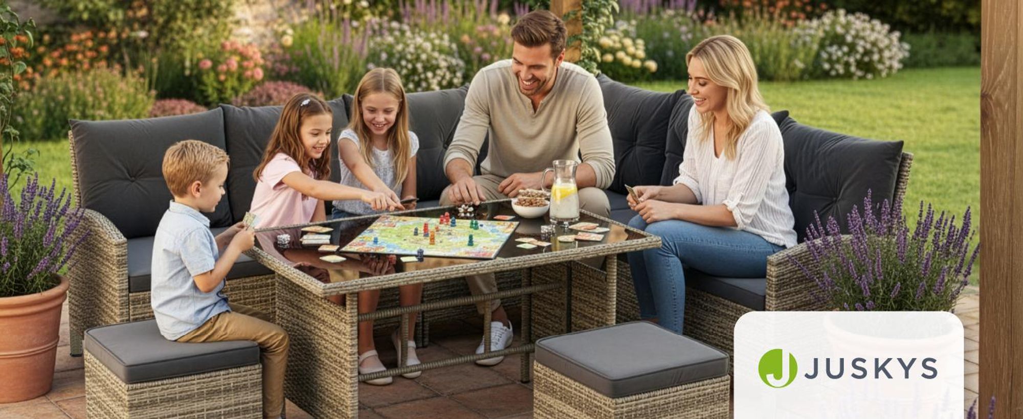 Juskys Polyrattan Lounge Manacor Grau-Meliert und Schwarz