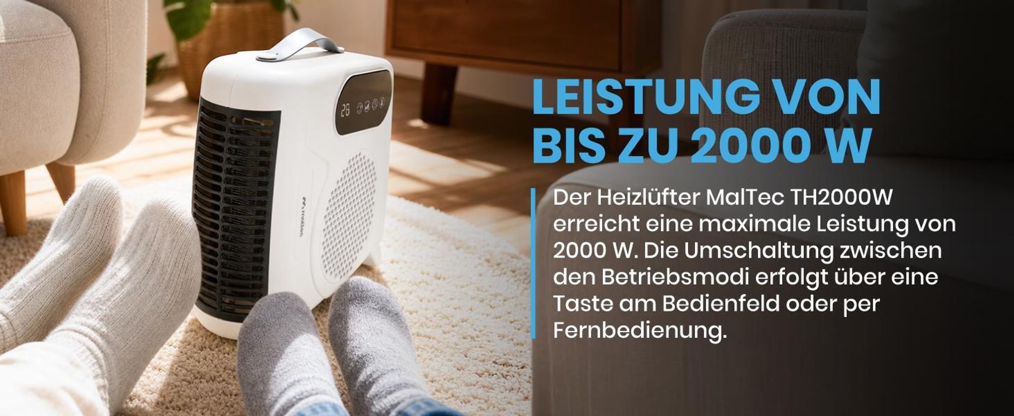Heizlüfter Schnellheizer Elektroheizung Ventilatorfunktion 2000 W mit Thermostat