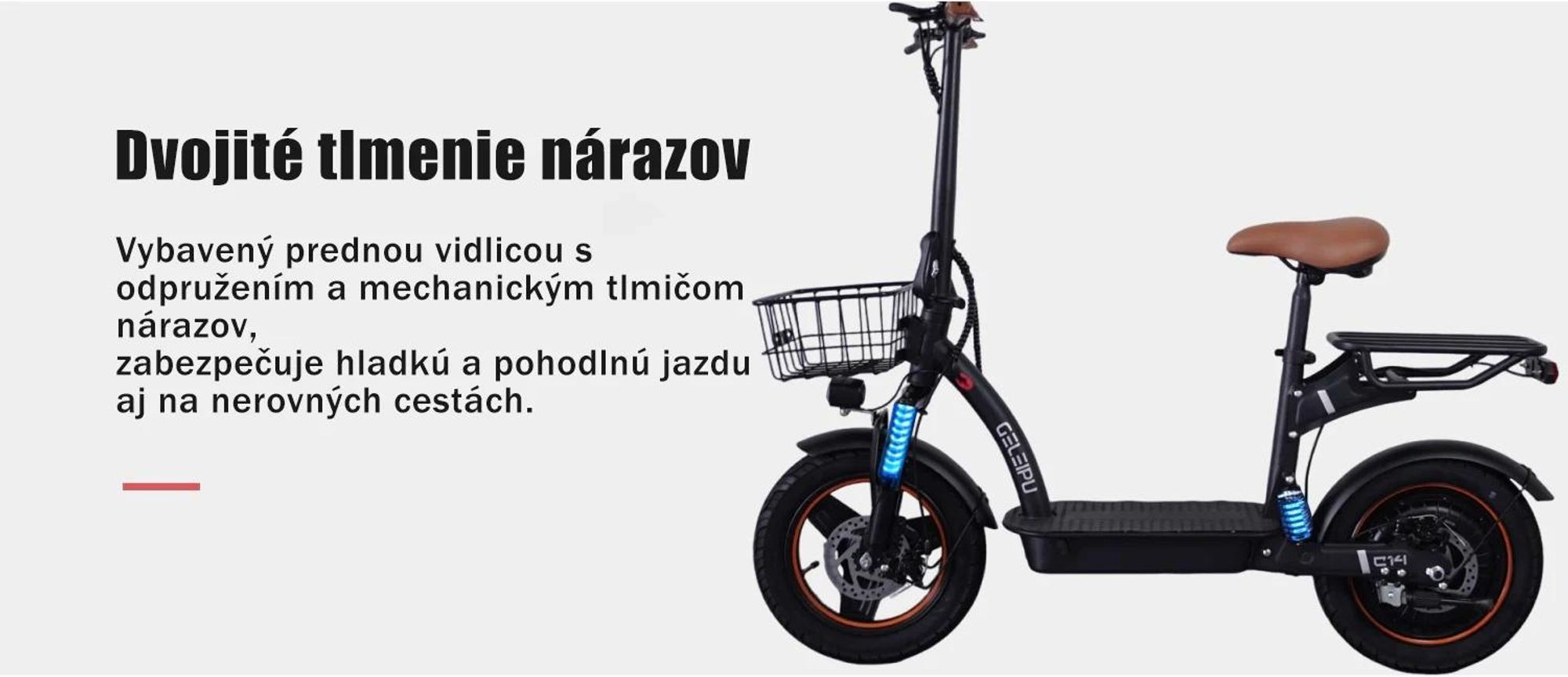 Elektrický skúter GELEIPU C14 – 48 V, 17,5 Ah, 14'' s mechanickou kotúčovou brzdou a železným rámom – čierny
