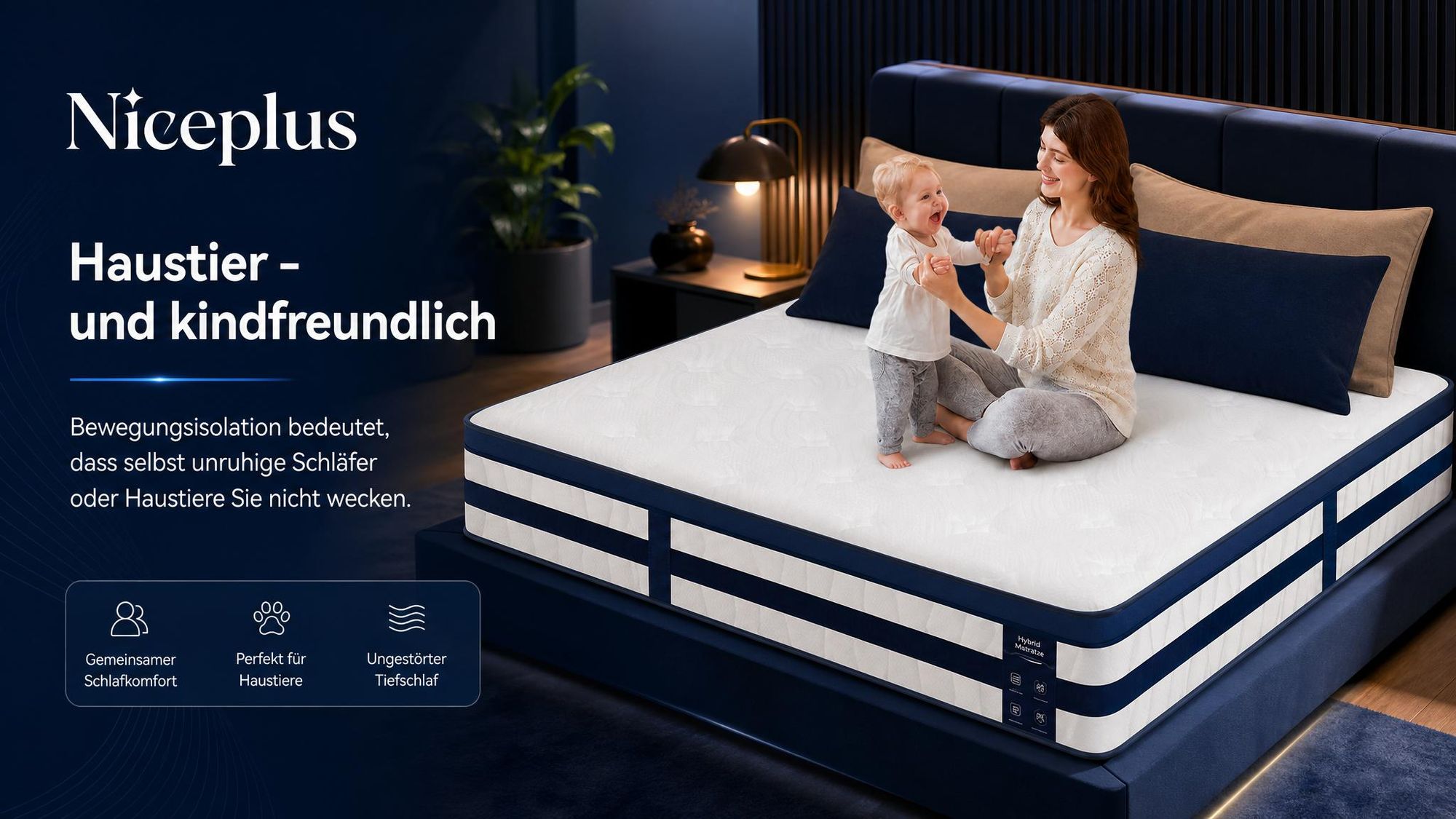 Niceplus Matratze 140x200 26cm Integrierter Topper 7 Zonen Taschenfederkern H4 + 2. Kopfkissen gratis nur bei Mitbestellung im selnkorb