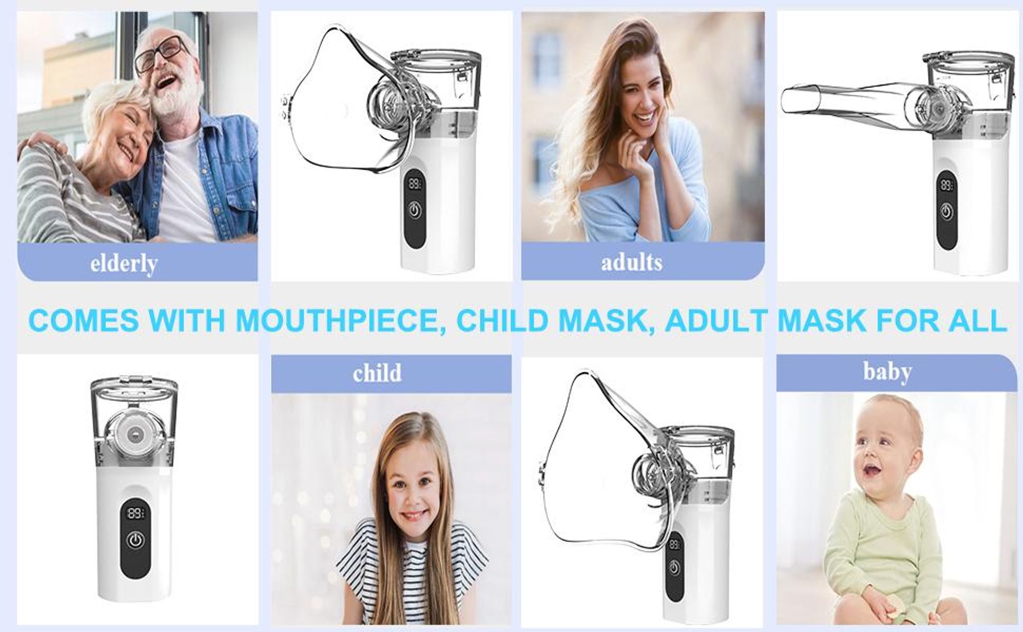 Inhalationsgerät Tragbar Leise Inhaliergeräte für Erwachsene und Kinder mit Digitaldispla 2 Sprühmodi Inhaliergerät USB-C Vernebler Inhalator