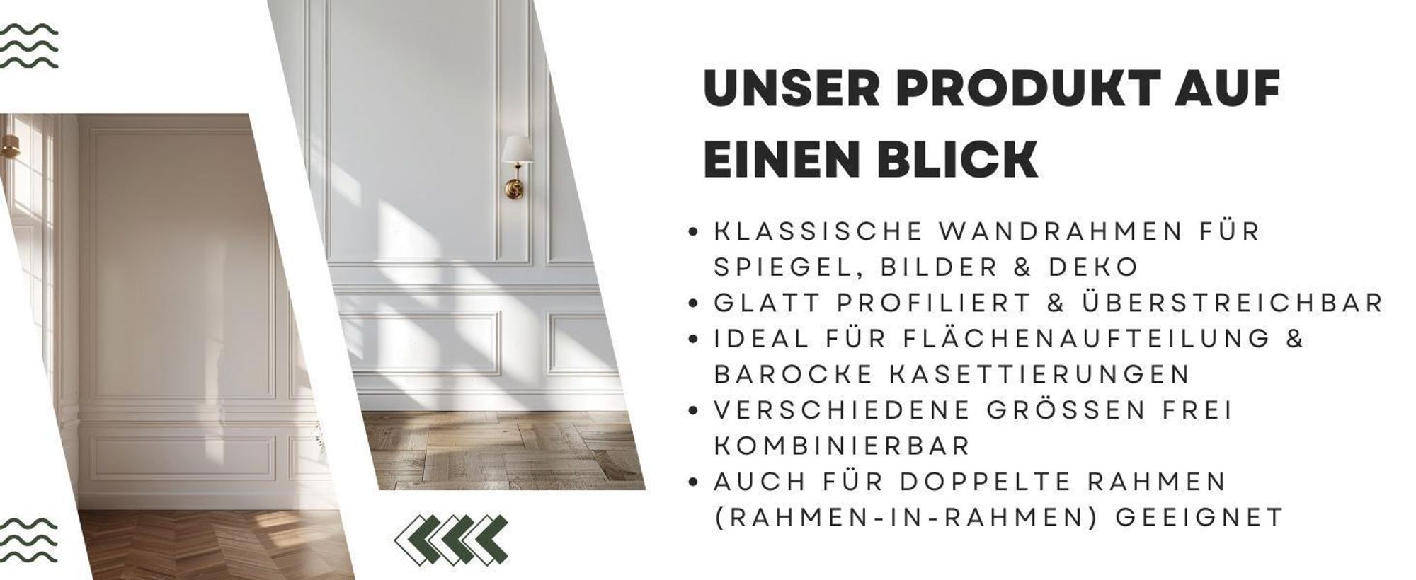 HEXIM Stuckleisten Wandrahmen Sets HDPS weiß - Auswahl an Größen für Wand, Decke, Bilder & Spiegel - Einfach kürzbar für individuelle Gestaltungslösungen (RM16-K 116X51CM)