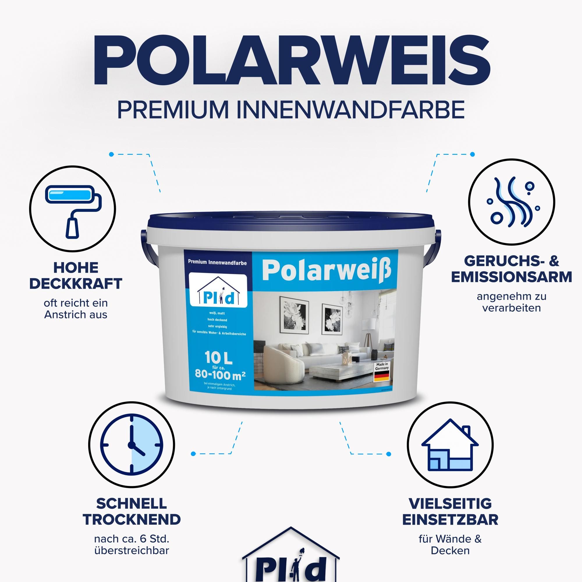 Plid Wandfarbe Polarweiß 10 Liter, matt, emissions- und geruchsarm