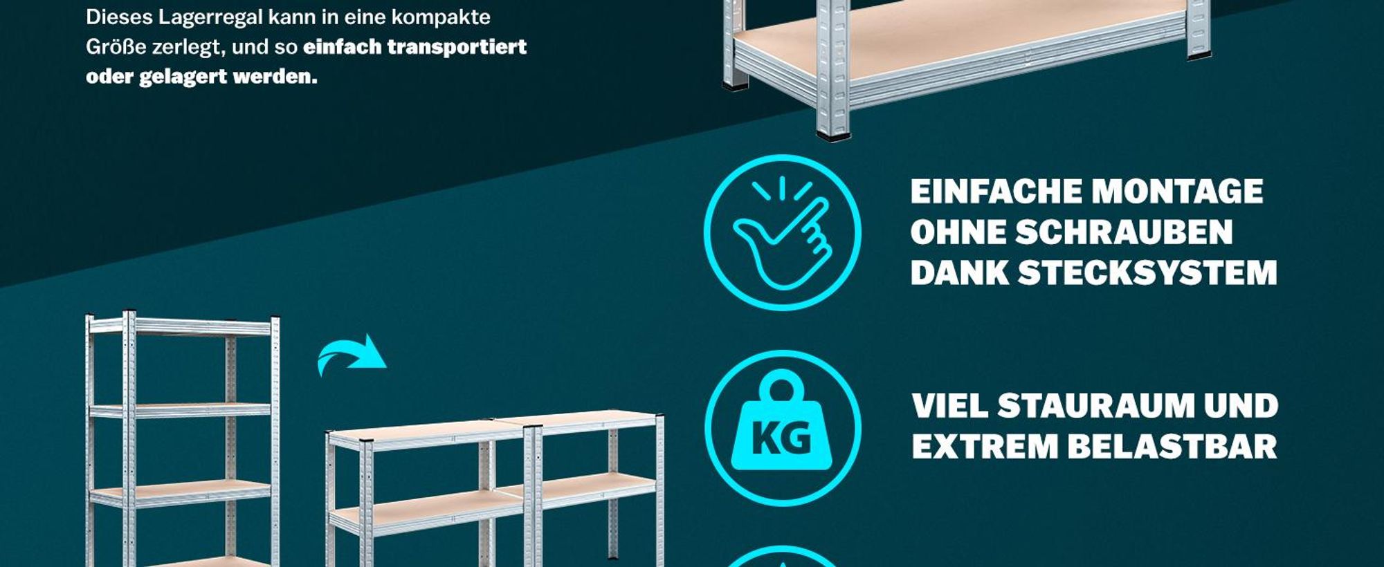 MONZANA 2er Set Schwerlastregal 170 x 75 x 30 cm 350 kg