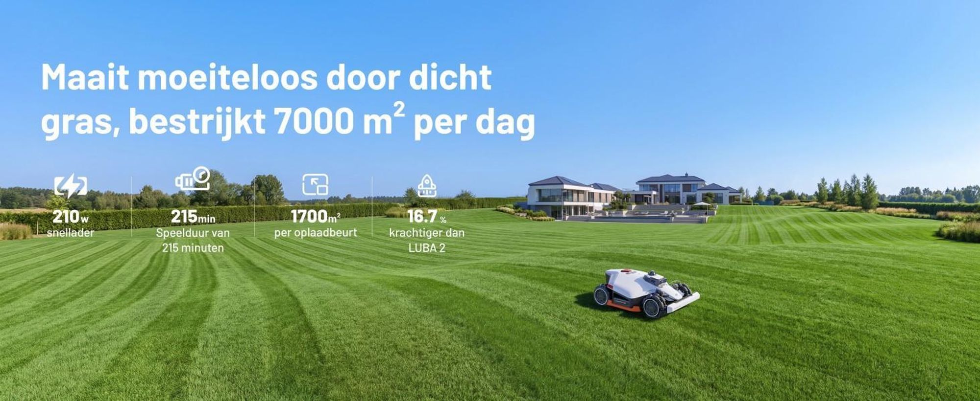 Robotmaaier Mammotion LUBA 3 AWD 5000 met wasstandaard, zonder kabel, voor 5000 m², vierwielaandrijving, hellingen tot 80%, auto-kaartgeneratie, APP