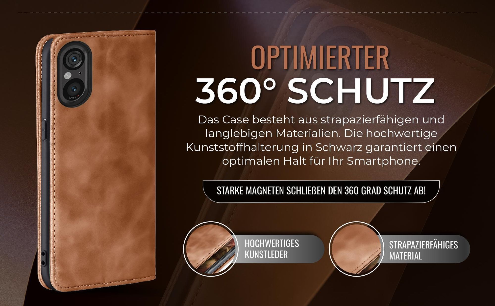 Hellbraune Handyhülle für Sony Xperia 5 V mit 360 Grad Schutz