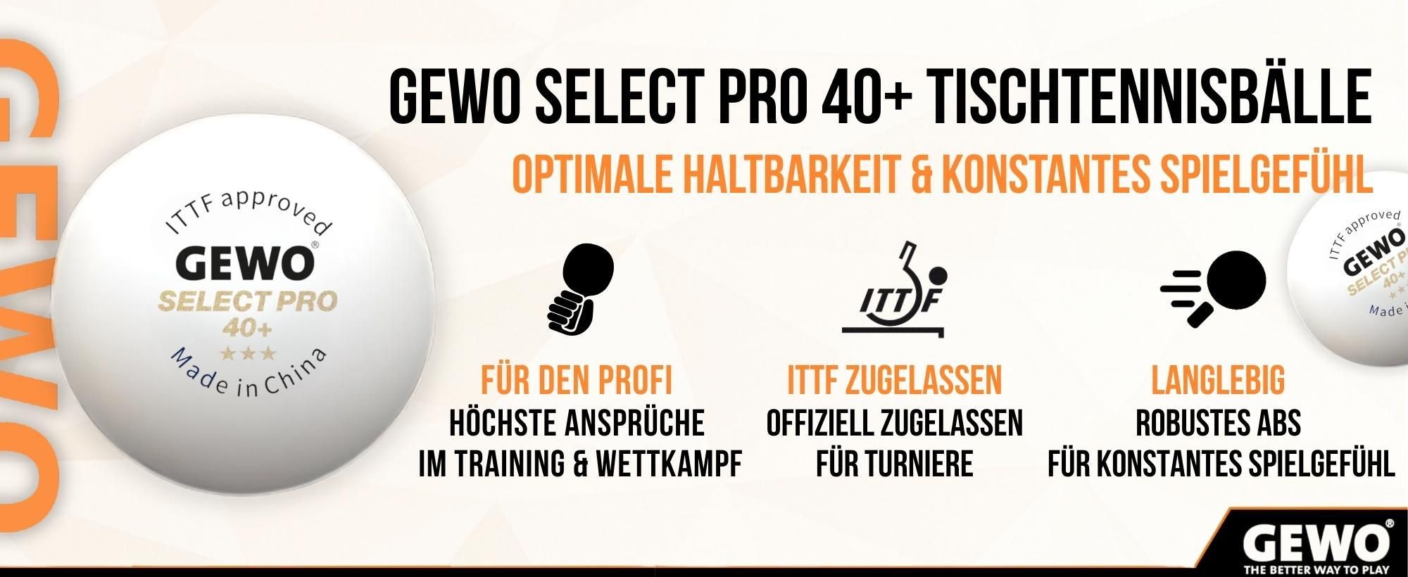 GEWO, Tischtennisbälle Select PRO, Tischtennisbälle ITTF, Wettkampf, 3 Sterne