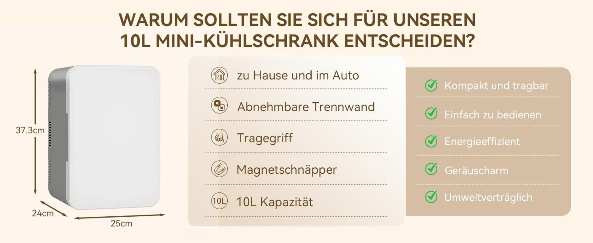 Puluomis Mini Kühlschrank 10L, 2 in 1 Warm- und Kühlbox tragbar Ultra-Leiser Auto Kühlbox (<30dB) 12V/220V /230V AC/DC für Getränkedosen, Snacks Grau