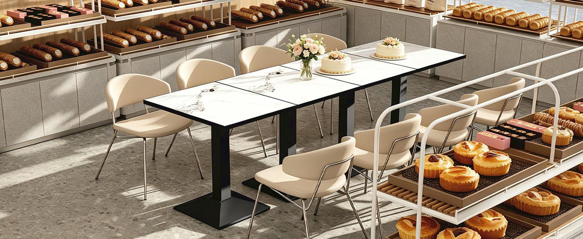 FATIVO Esstisch Sintersteinplatte 76x60x78 cm Schwarz-Jadeweiß, Säulenfuß für 2–4 Personen