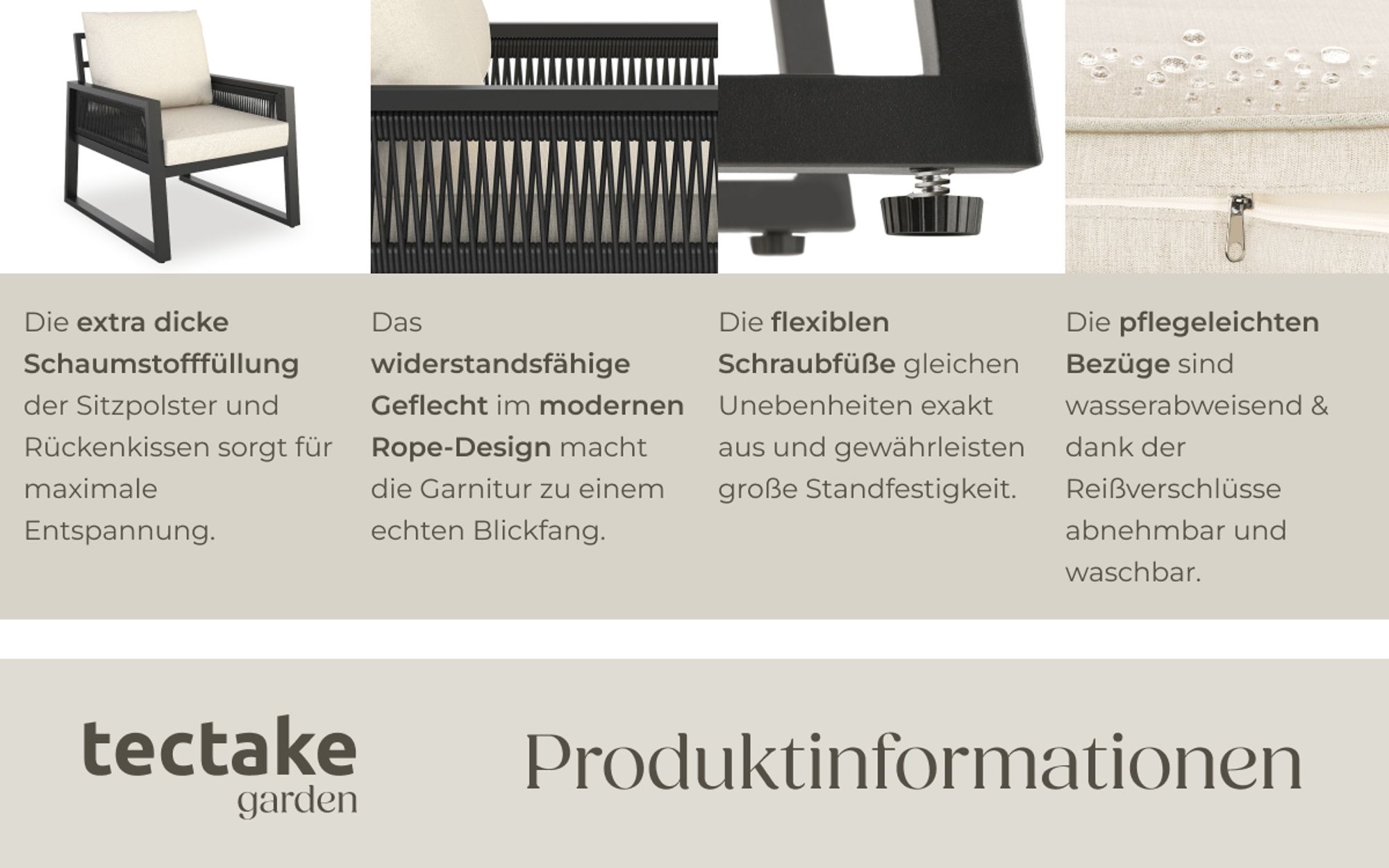tectake® Aluminium Garten-Lounge Set Captive im Rope-Design