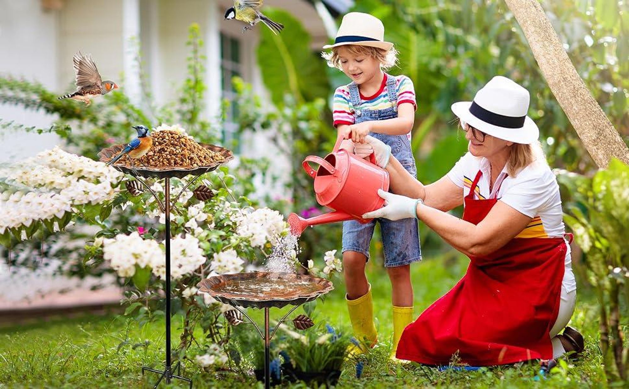 Vogeltränke Stehend, Bienen Tränke mit Erdspieß, 85cm großer Vogelnapf aus Metall, Vogelbad Garten Stehend, Winterfest, für Vögel, Schmetterlinge