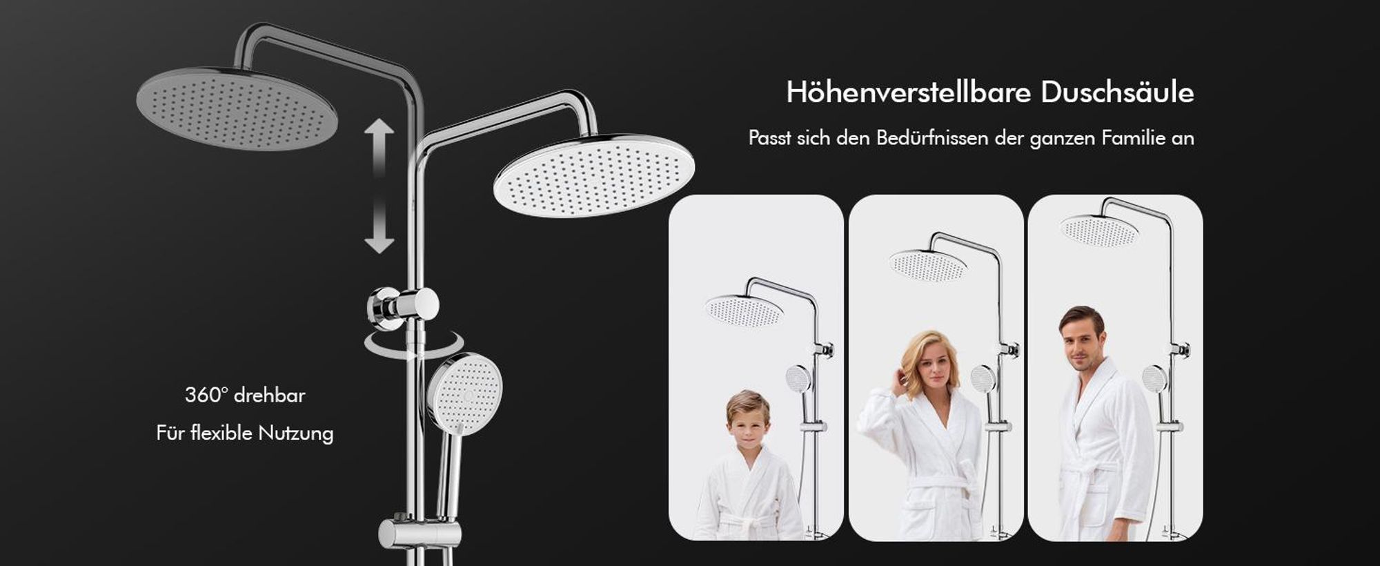 Homelody Duschsystem mit armatur, duscharmatur komplettset mit LED-Anzeige, regendusche mit 250MM kopfbrause und Handbrause, Chrom