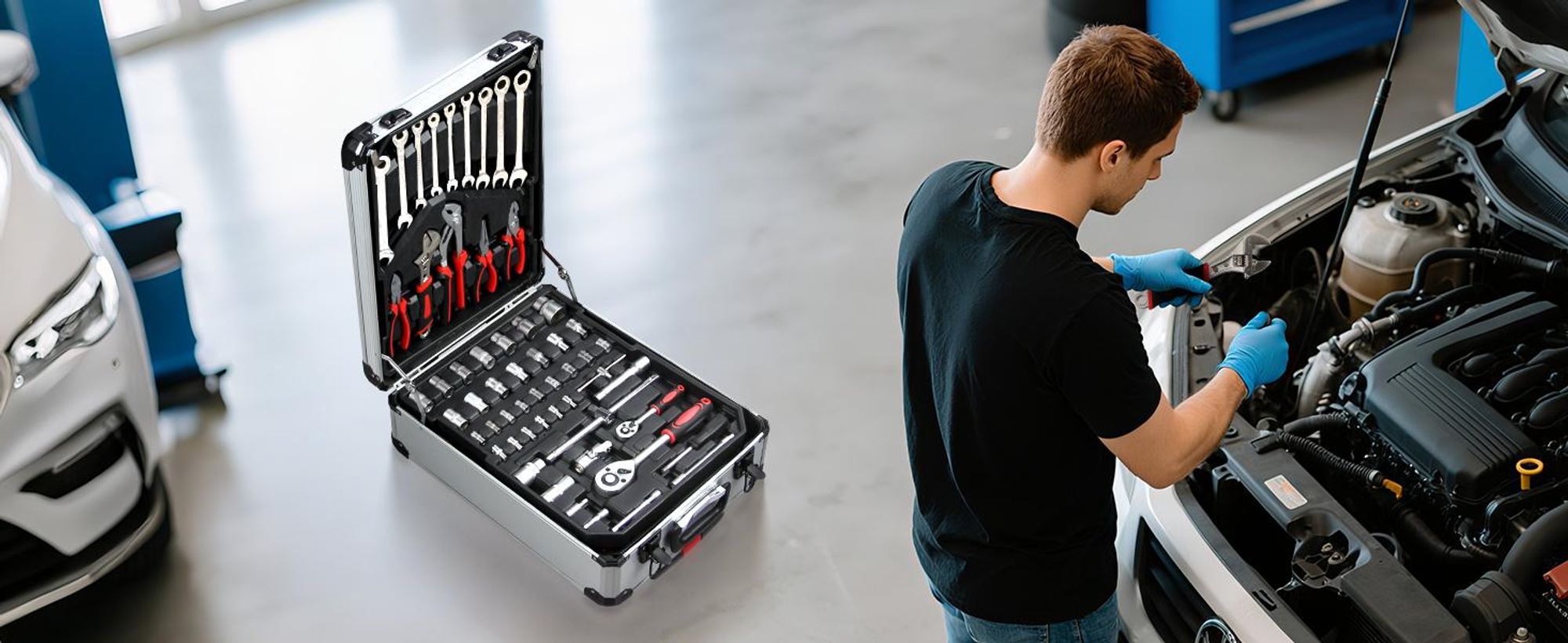 WALTER STAHL Werkzeugkoffer gefüllt 409 tlg | Werkzeugkasten | Aluminiumkoffer | Werkzeug Set | für Werkstatt und Haushalt