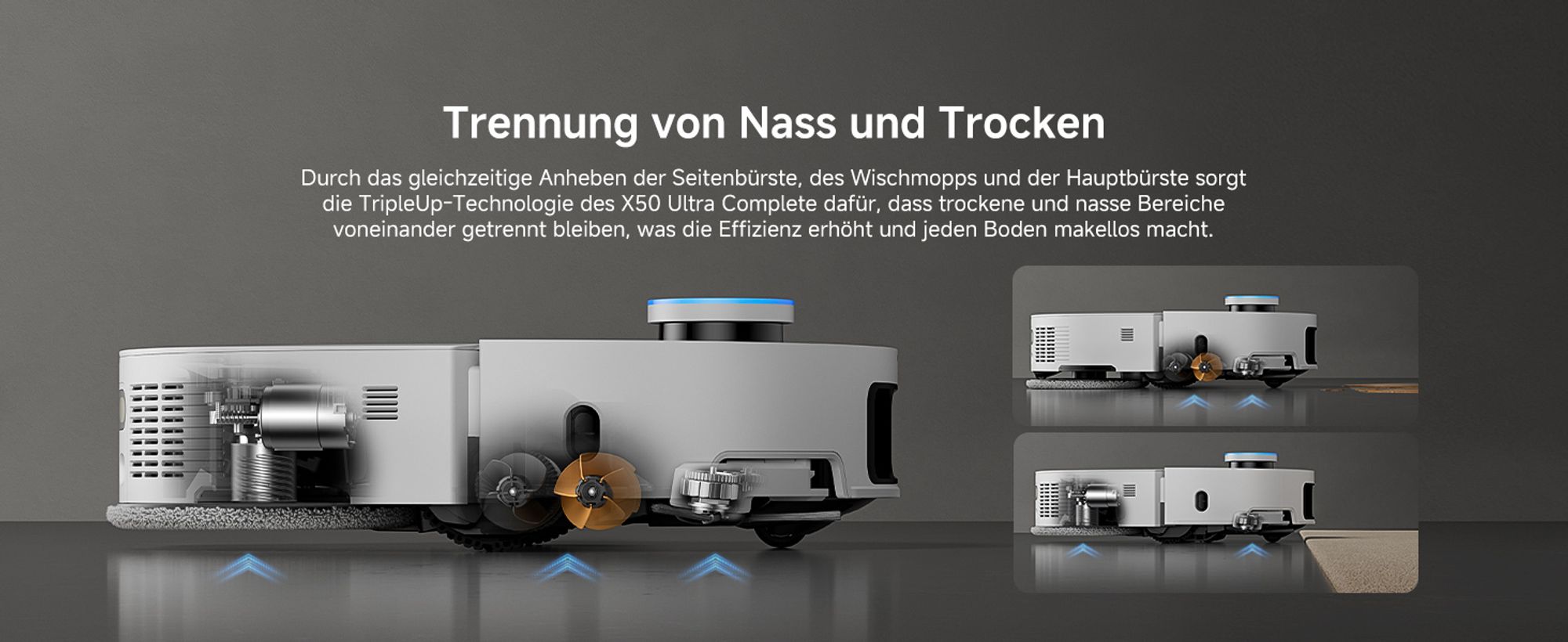 Dreame X50 Ultra Complete Staubsauger Roboter mit Wischfunktion,20KPa Saugkraft,6cm Hindernisfreiheit,Hebarem Wischmopp,360°-Navigation,KI-Vermeidung