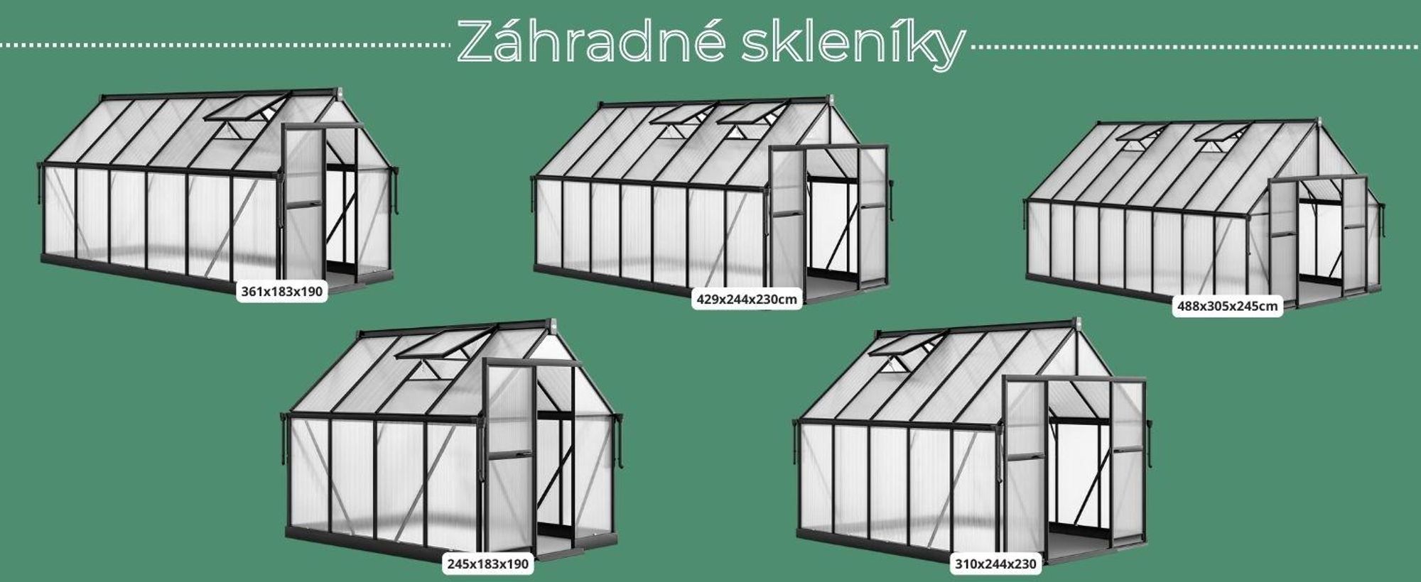 di volio záhradný skleník z polykarbonátu a hliníka 245x183x190 cm