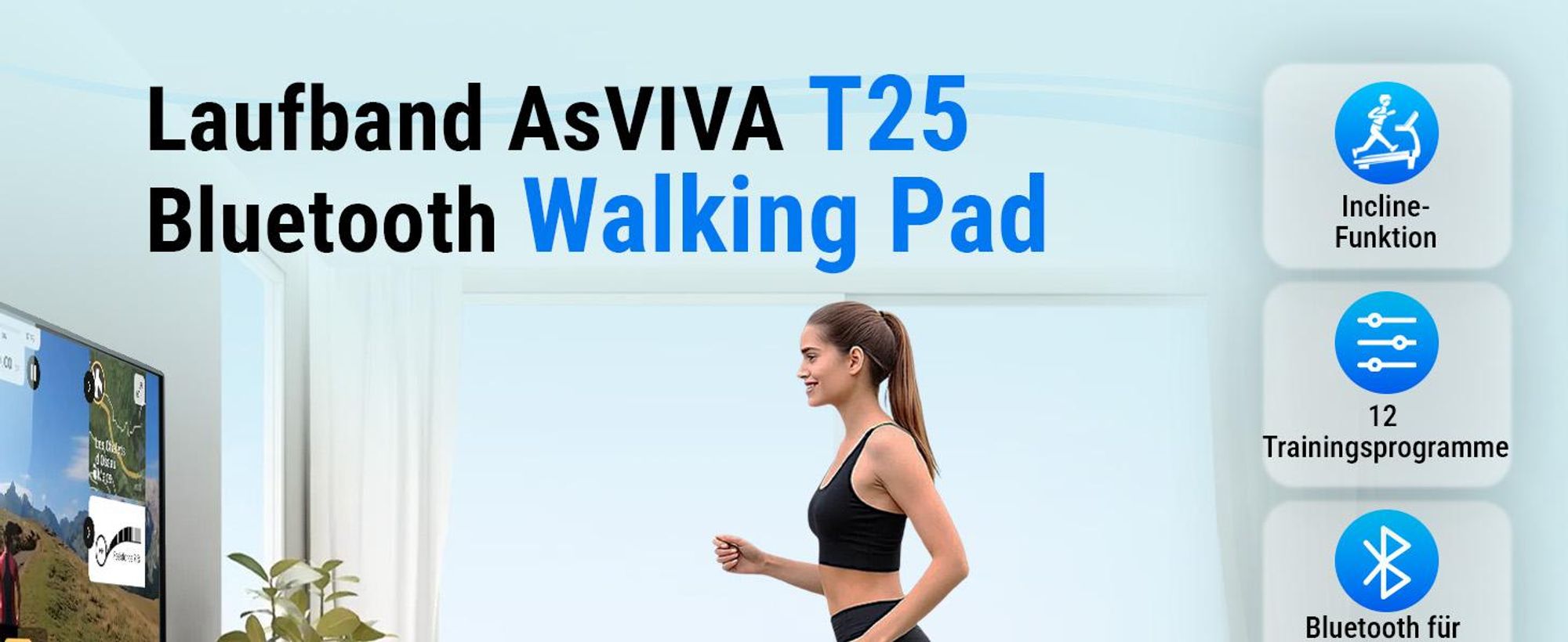 Walking Pad Laufband klappbar AsVIVA T25 Heimtrainer bis 6 km/h mit 5% Steigung leise kompakt für Zuhause & Büro