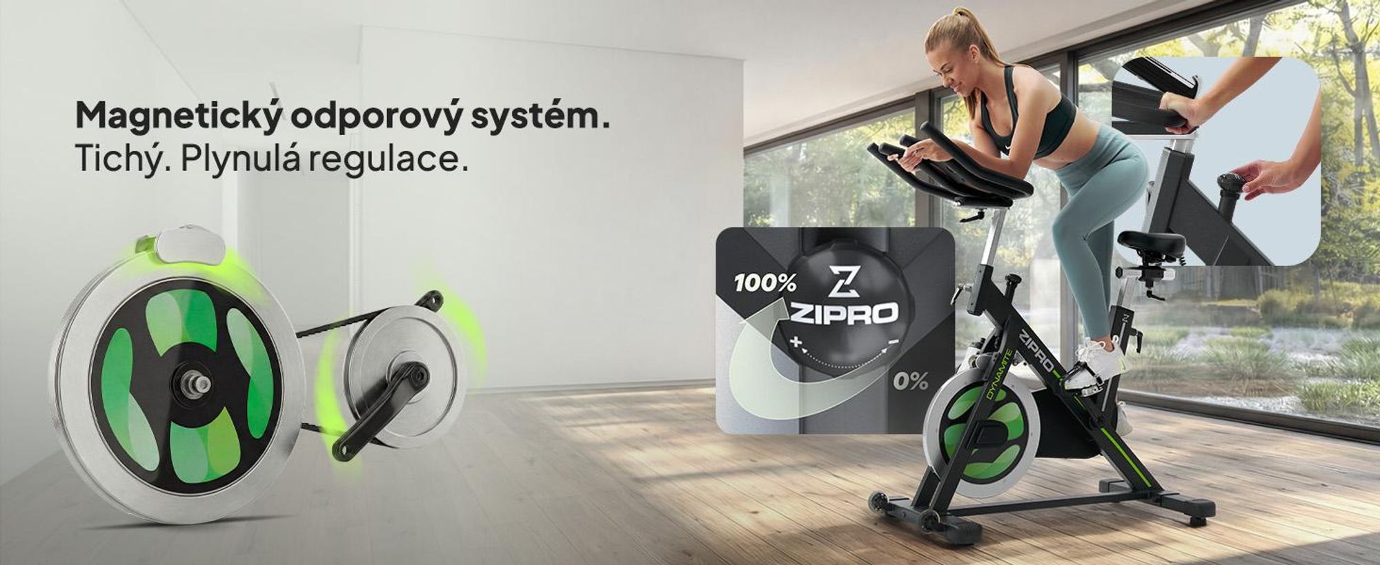 Zipro Domáce cvičebné kolo Dynamite – Magnetické fitness kolo pre domáce použitie Tiché domáce cvičebné kolo s nastaviteľným sedadlom LCD displej Kompaktné a stabilné