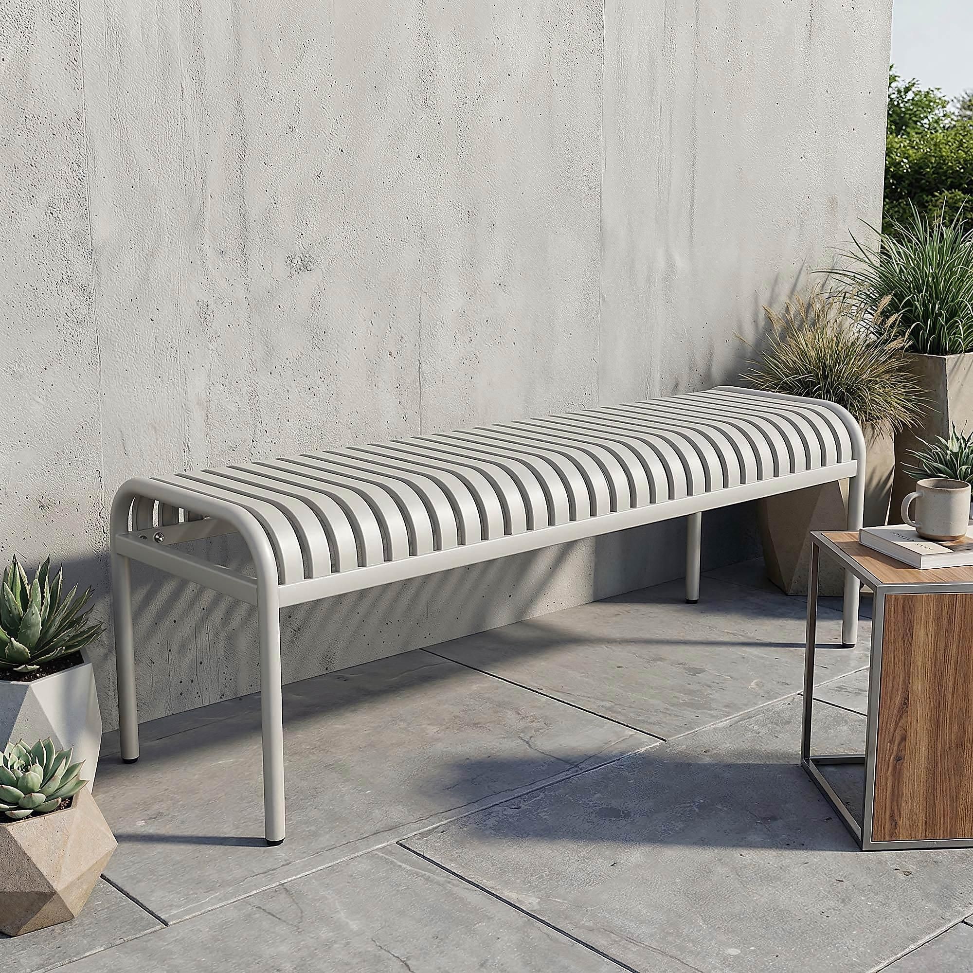 di volio Gartenbank BAISO - Metallbank für Terrasse & Garten, 130 cm, wetterfest beige