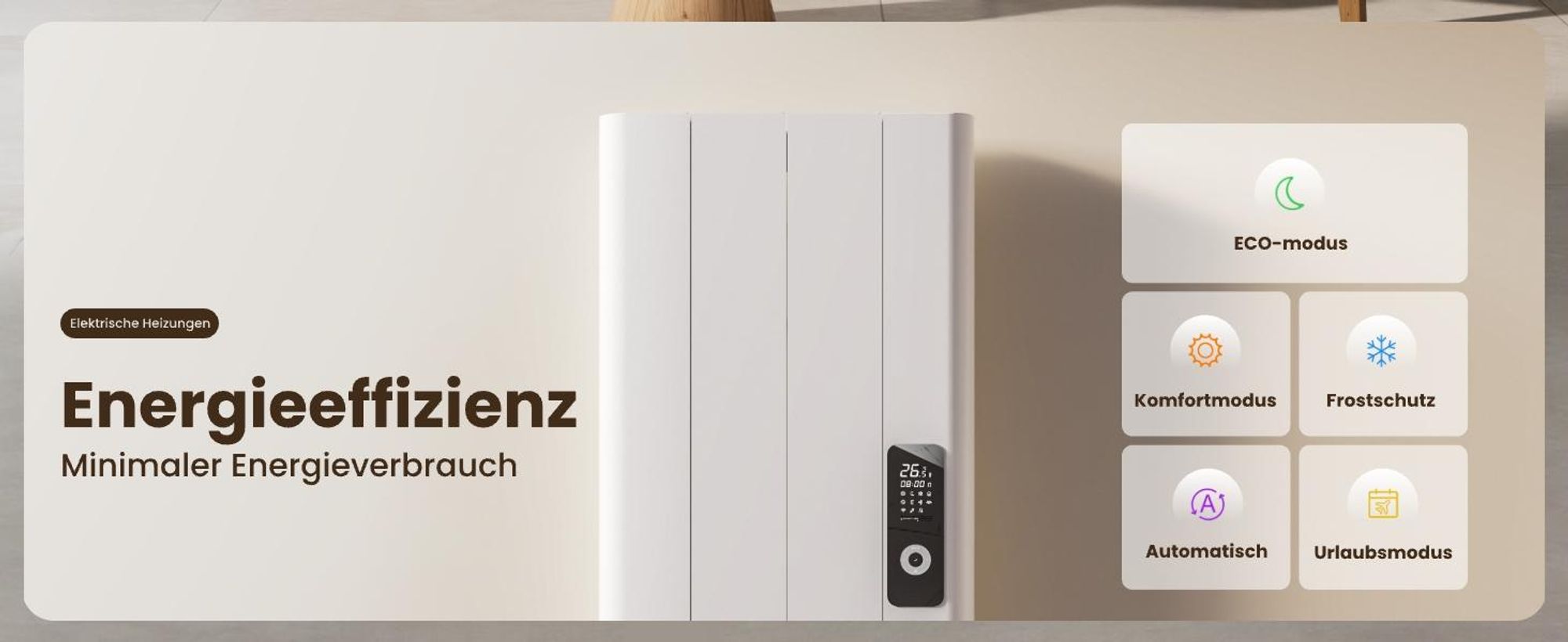 EMKE® Elektroheizung 1000W LCD Display Weiß Elektro Konvektor 1600x362x60mm WiFi + Alexa/Google Home, Wandmontage Elektroheizkörper für 9m² Raum
