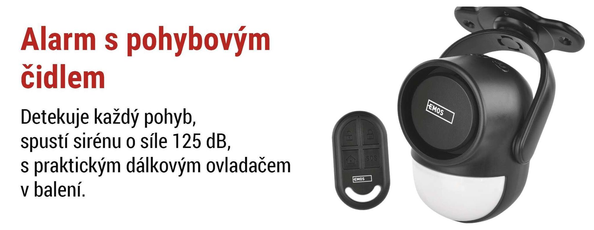 EMOS PIR pohybový alarm se sirénou 125 dB, duální provoz, 1x dálkové ovládání, alarm proti krádeži pro domácnost, obchod, černý, H8106
