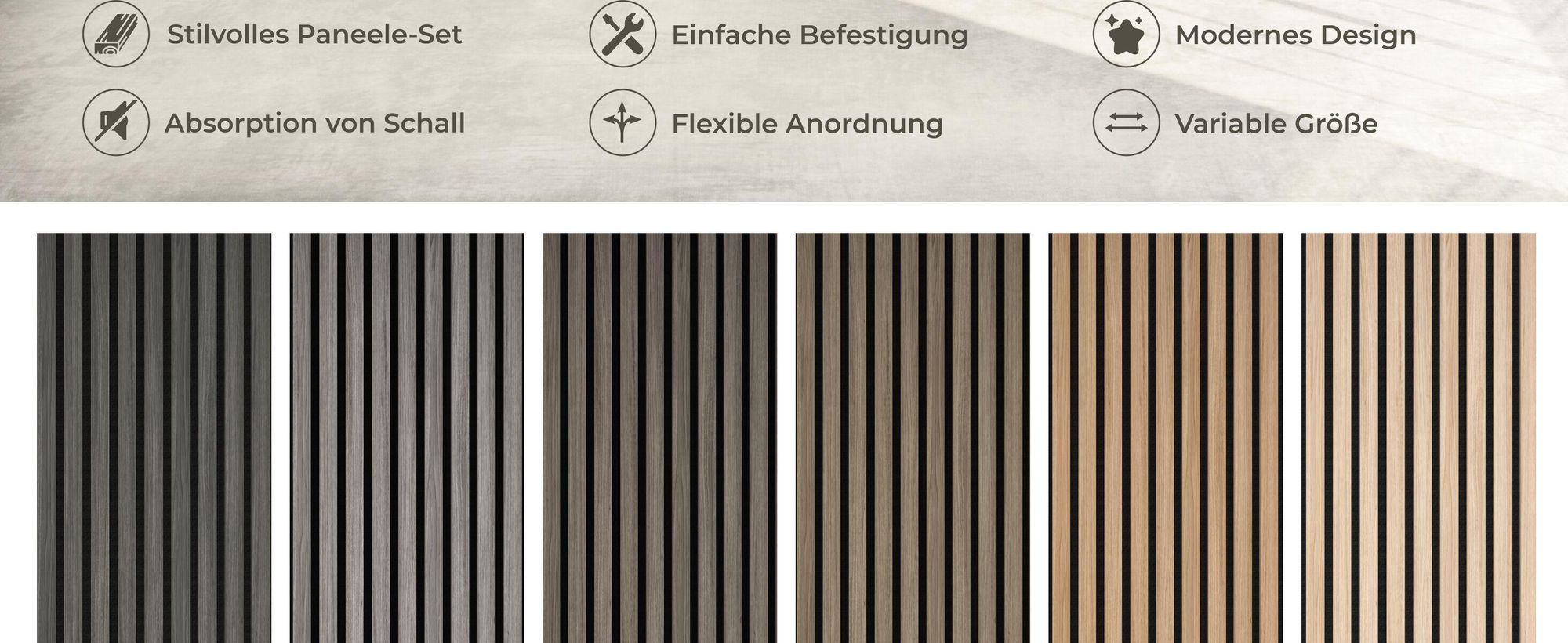 tectake® Akustikpaneele Sonic Wall Holzoptik in Eiche schwarz je 60 x 120 x 2,1 cm, Größe flexibel anpassbar