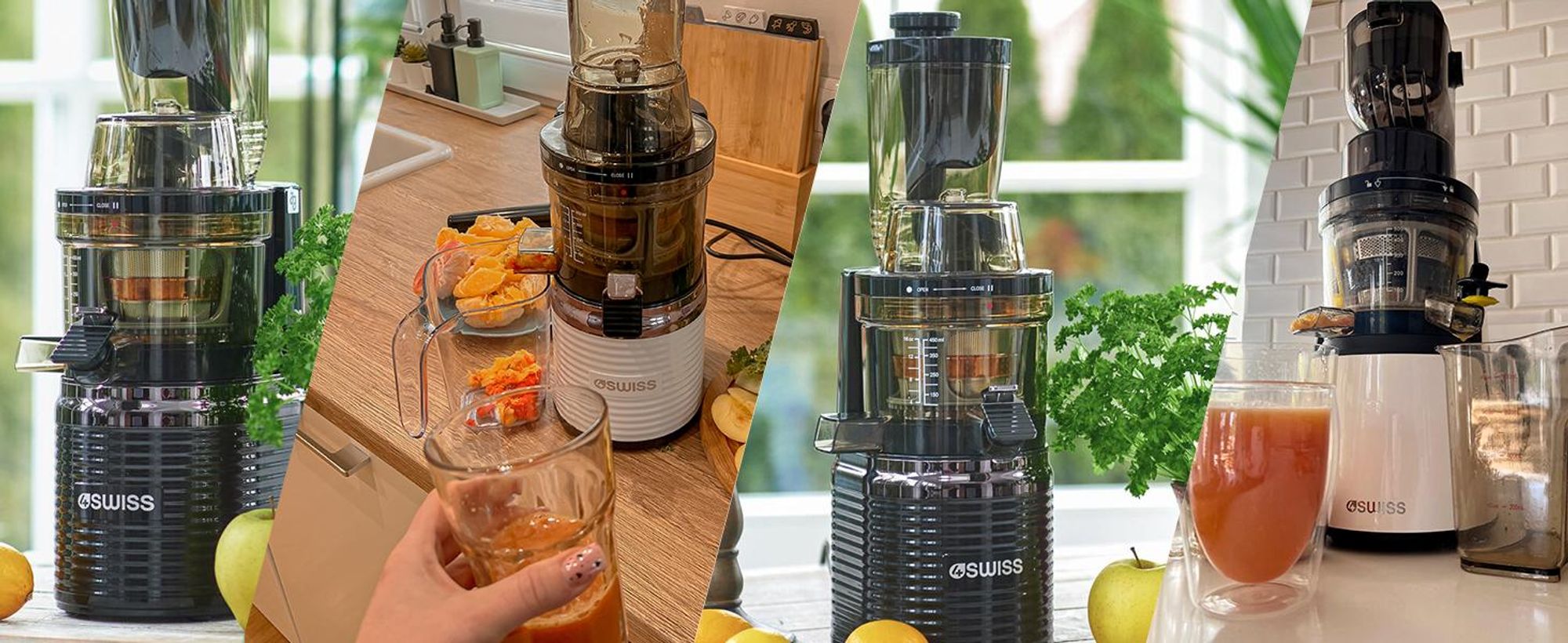 4Swiss Entsafter | Slow Juicer BM202 | Entsafter, Saftpresse, Kaltpressung | 40 U/Min, Ultem-Schnecke, XXL-Einfüllschacht, Leise, BPA-frei