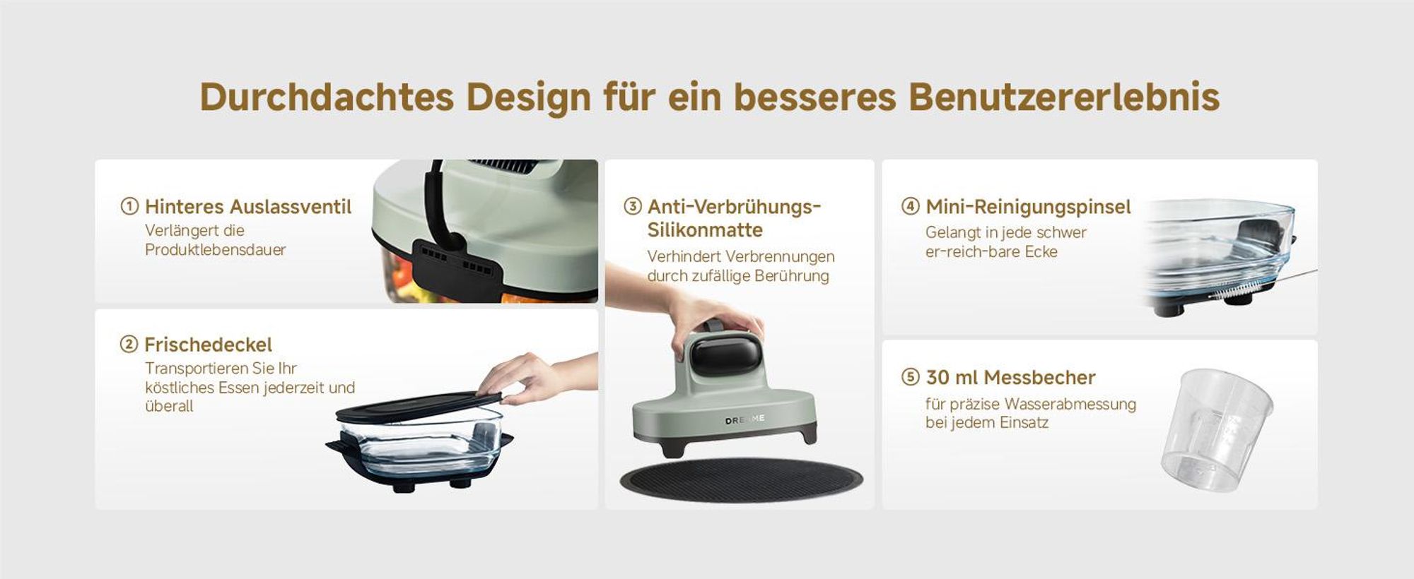 Dreame Tasti AirFryer 5-in-1 Heißluftfritteuse, 6mm starkes,tragbares Borosilikatglas,3D-Heißluftzirkulation,spülmaschinenfest,360° Sicht,2.5l ,Grün