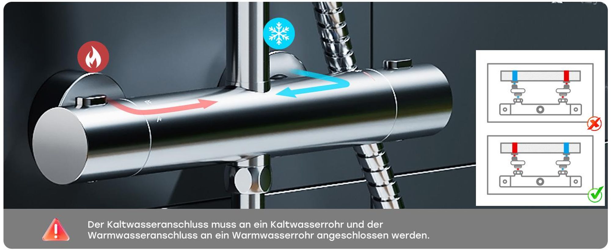 HOROW Duschsystem mit Thermostat, 5 Modi Strahlarten, große Regendusche Set Chrom, Duschsetit Thermostat, Höhenverstellbar, 30 cm Großem Kopfbrause