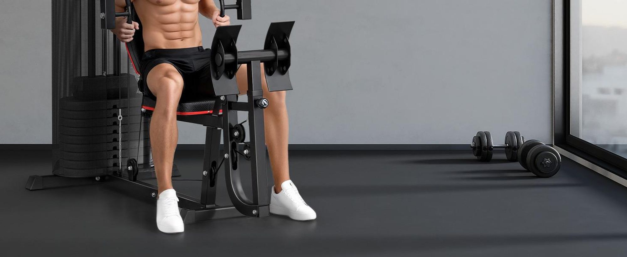 SPORTNOW Kraftstation, Multifunktionale Fitnessstation mit Beinpresse, Schwarz