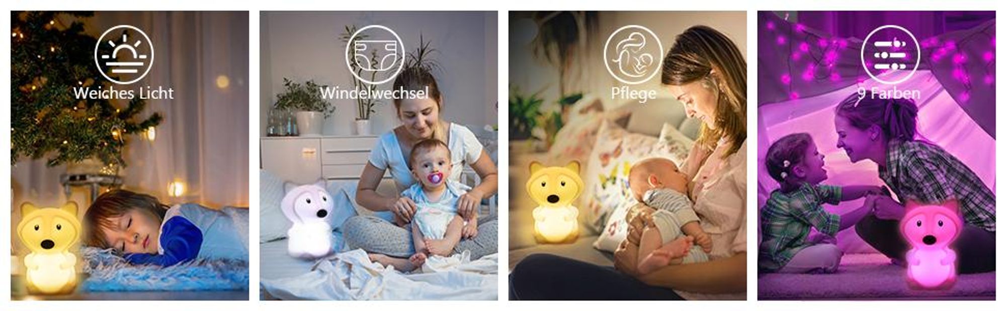 9 Monochrom 18h Working Eye-caring Mit Timer Nachtlicht Kinder Fuchs Mit Fernbedienung 700mAh Dimmba Silikon Nachtlampe Mit Touch