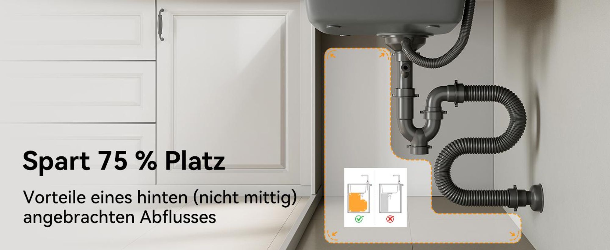 HOROW 60x45 cm Granit Spülbecken Küchenspüle Einbauspüle 1 Becken inkl Siphon, Grau spüle mit Hahnloch Siphon Ab- und Überlaufgarnitur