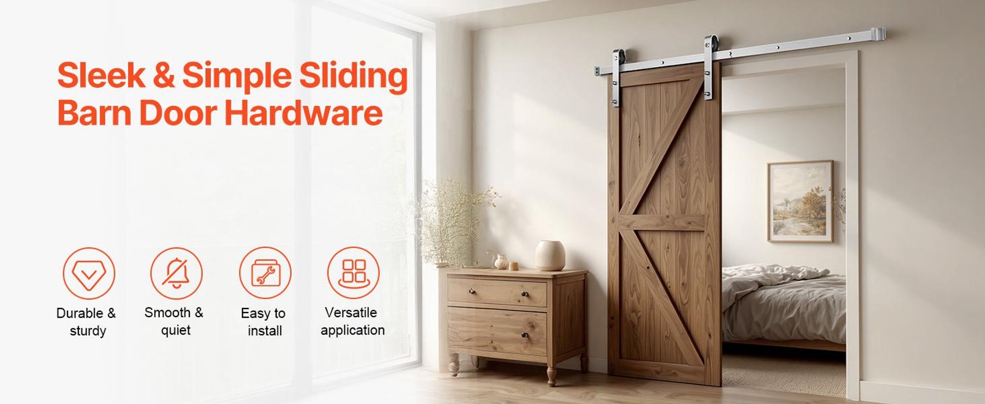VEVOR Schiebetürbeschläge Set, 11FT Schiebetür Set, 330LBS Tragkraft Doppel-Schiebetürbeschläge Set, Kohlenstoffstahl Schiebetürschiene, Schiebetür für 1,57-1,77" Dicke & 5,5FT Breite Türpaneel, Bürstetes Nickel-b, 6 ft-a