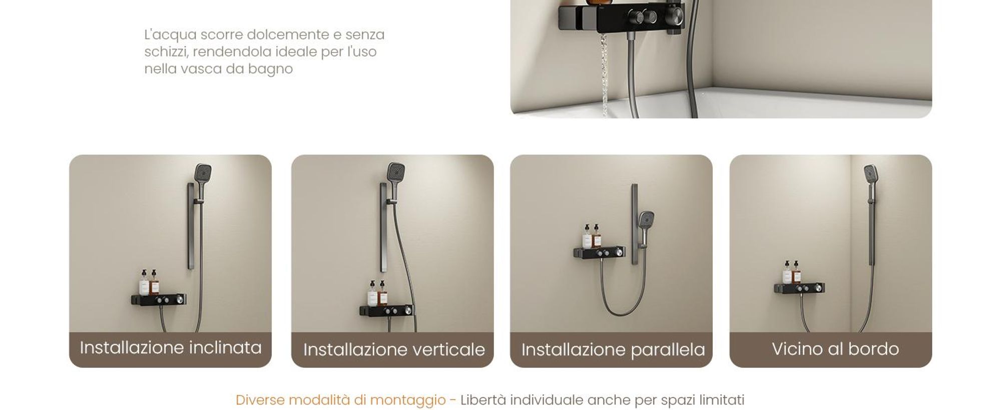 EMKE Sistema doccia con termostatico split antracite opaco Asta doccia regolabile in altezza 3 modalità di getto Doccia a mano Flusso d'acqua regolabile Installazione flessibile