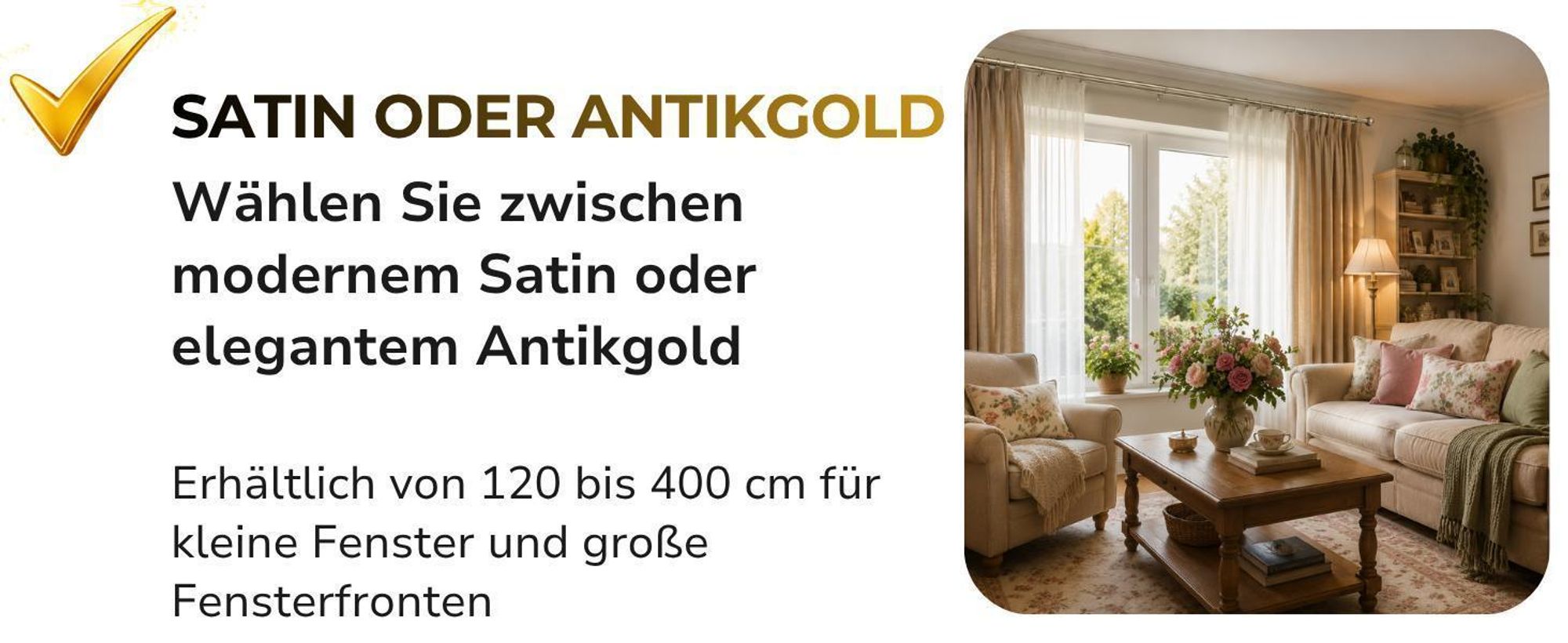 Gardinenstange 320 cm 2-läufig Satin 19 mm Durchmesser Glamour Endstück Monaco Vorhangstange Metall-Gardinenstange Curtain Rod