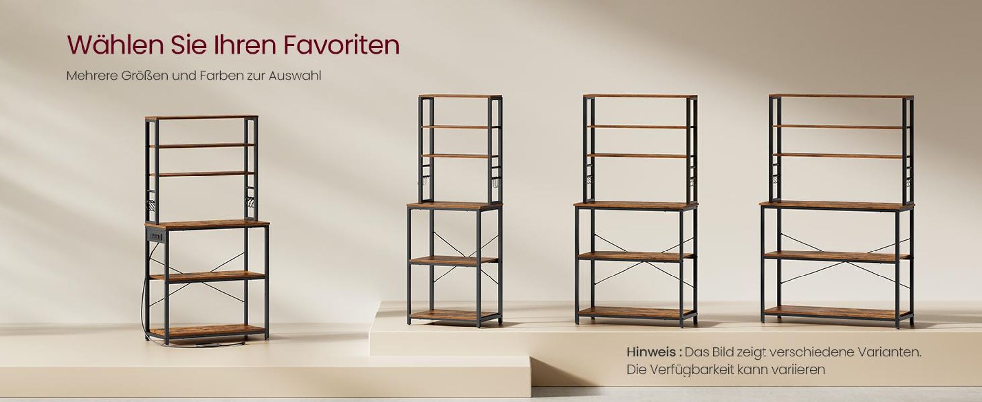 VASAGLE Küchenregal mit 6 Haken, 80 x 40 x 167 cm, vintagebraun-schwarz