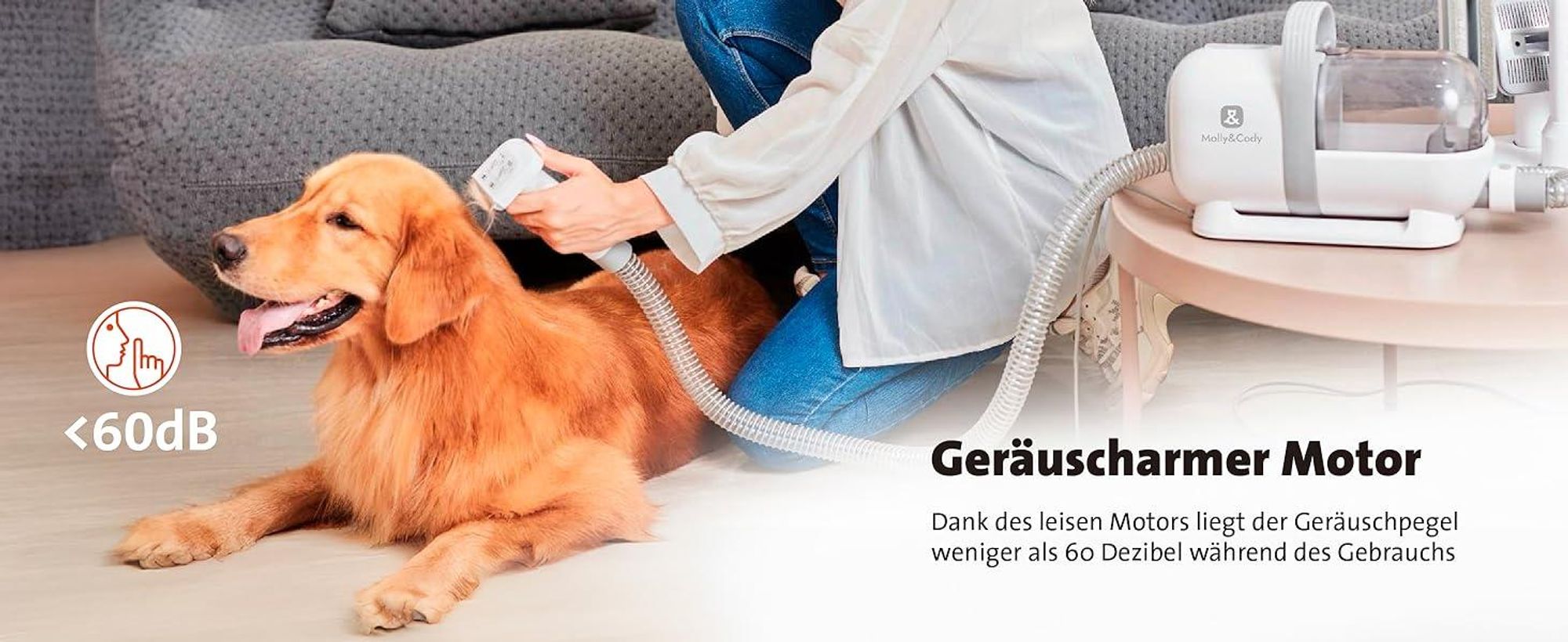 Molly&Cody SAMSON 7-in-1 Fell-Schermaschinen-Set mit Tierhaar-Absaugung für Hund & Katze (6 Aufsätze, kontaktlose Entleerung)