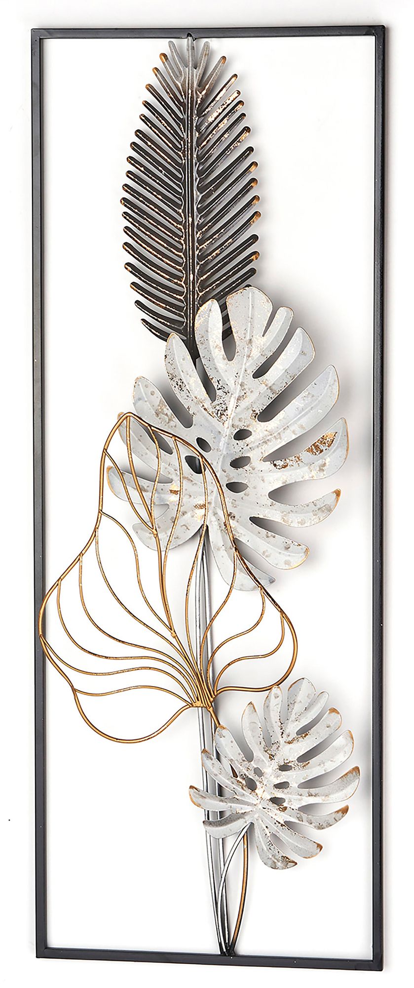 Kobolo Wandbild Wanddeko Metallbild - MONSTERA - Metall - 29x74 cm schwarz Wandkunst Wall Picture Deco Deko Wohnzimmer Einrichtung Home Living