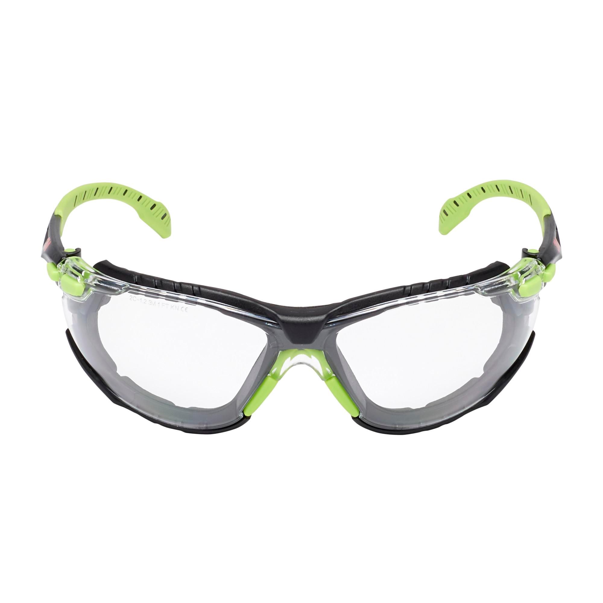 3M™ Solus™ Schutzbrille 1000 - Scotchgard™ Protector Antibeschlag-Beschichtung - Grün/Schwarz - Aufsteckbarer Schaumstoffdichtung Klarsichtscheibe