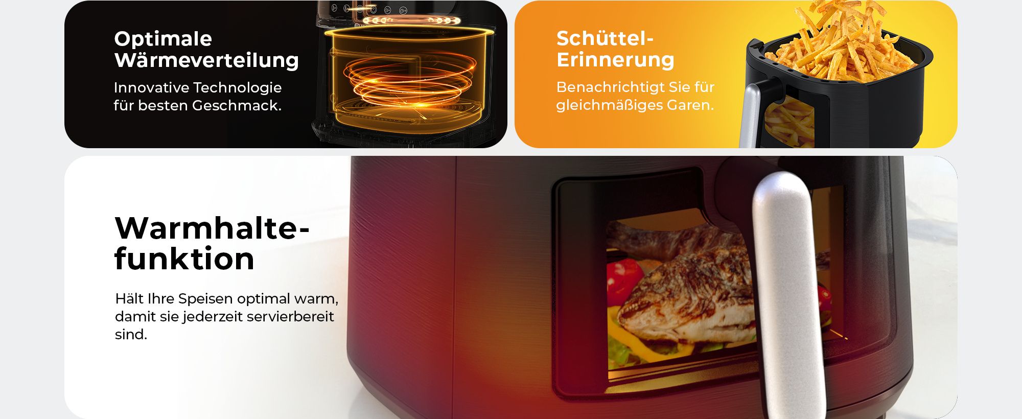 Balter Heißluftfritteuse XXL 5,5L mit Sichtfenster, 1500W, Airfryer, ohne Öl, 12 Programme, Touch-Bedienung, 100 Rezepte, Edelstahl, Schwarz