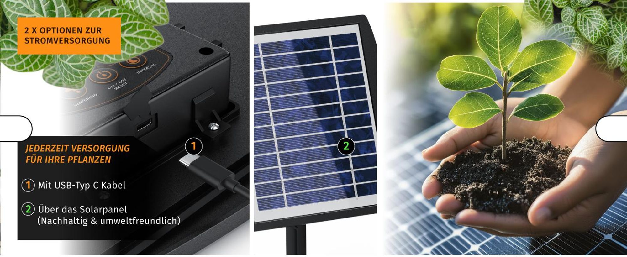 Brandson Solar Bewässerungssystem, Tropfbewässerung solarbetrieben/ akkubetrieben, automatische Bewässerung, für 15 Pflanzen, Balkon/Garten/Terrasse, 15m Schlauch, Micro-Tropfer